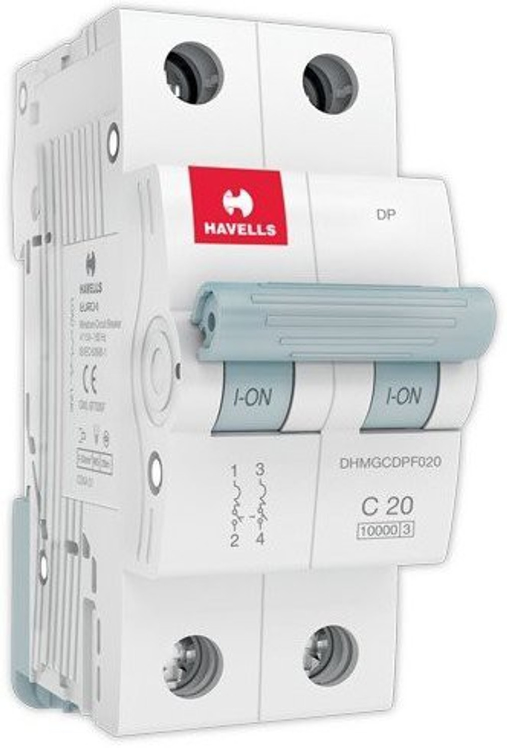 Image of HAVELLS PVC Plastic 20A MCB DP C Curve (White) DHMGCDPF020 MCB (2)