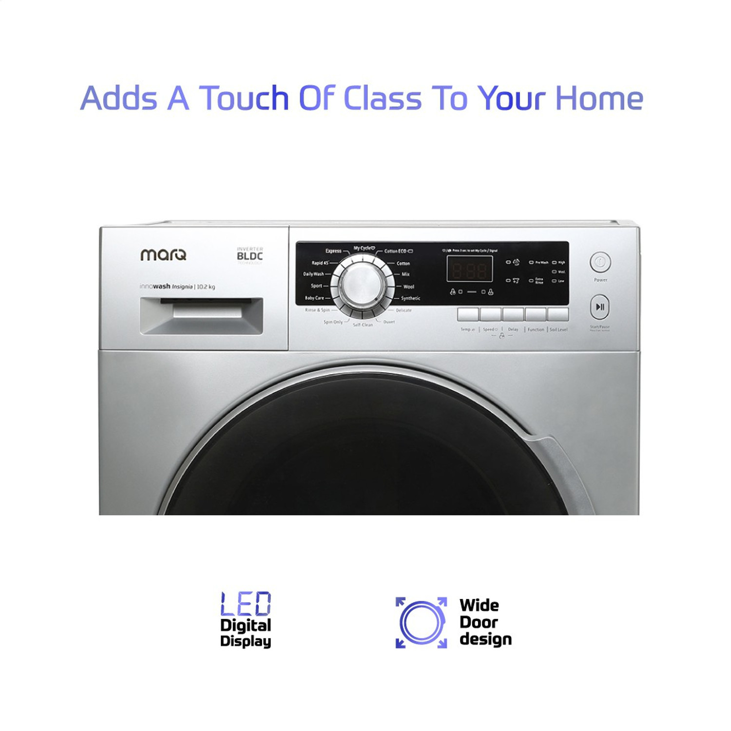 Image of MarQ by Flipkart 10.2 kg Garment Sterilization Fully Automatic Front Load Washing Machine with In-built Heater Silver