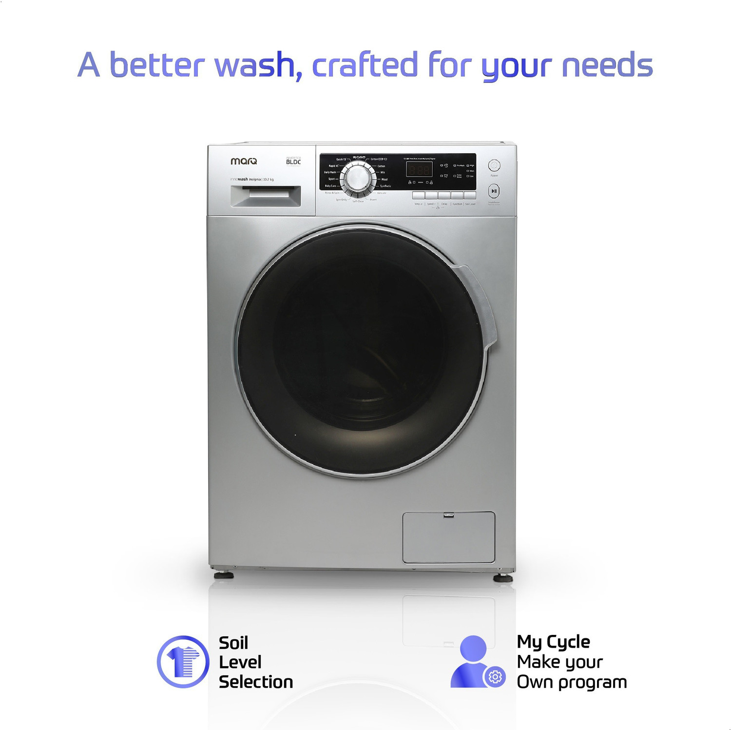 Image of MarQ by Flipkart 10.2 kg Garment Sterilization Fully Automatic Front Load Washing Machine with In-built Heater Silver