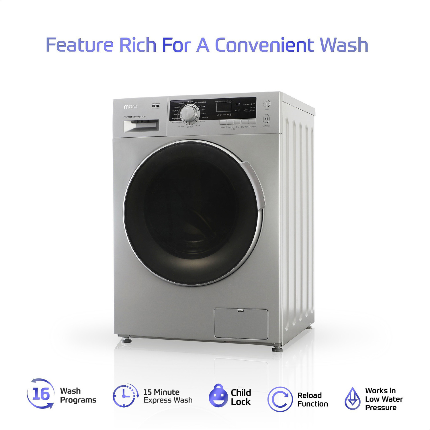 Image of MarQ by Flipkart 10.2 kg Garment Sterilization Fully Automatic Front Load Washing Machine with In-built Heater Silver