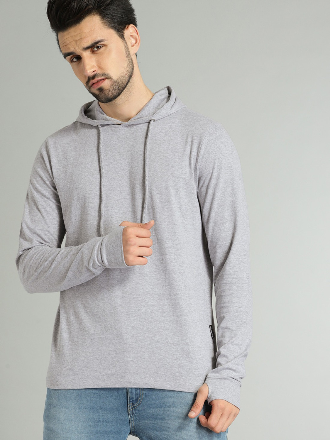 Roadster Self Design Men Hooded Neck Grey T Shirt Price History