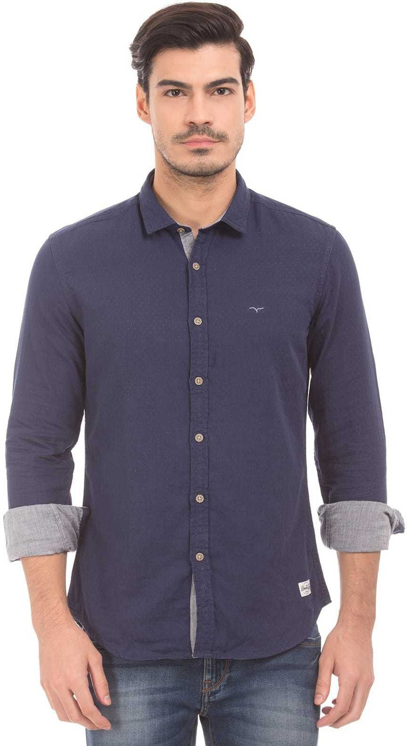 Image of FLYING MACHINE Men Checkered Casual Blue Shirt