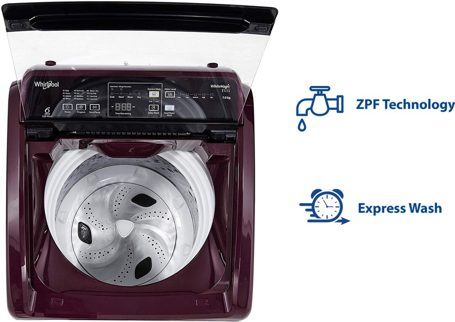 Image of Whirlpool 7 kg 5 Star, Hard Water wash Fully Automatic Top Load Washing Machine Maroon