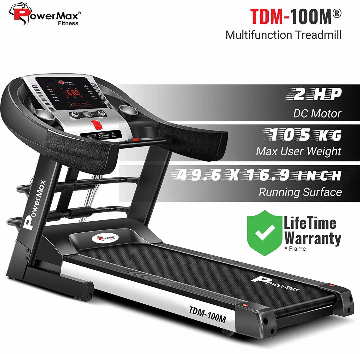 Powermax Fitness TDM 100M 4HP Peak Semi Auto Lubrication Multifunction for home fitness Treadmill Price History