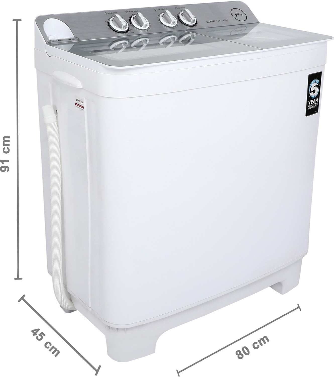 Image of Godrej 9.5 kg Semi Automatic Top Load Washing Machine White, Grey