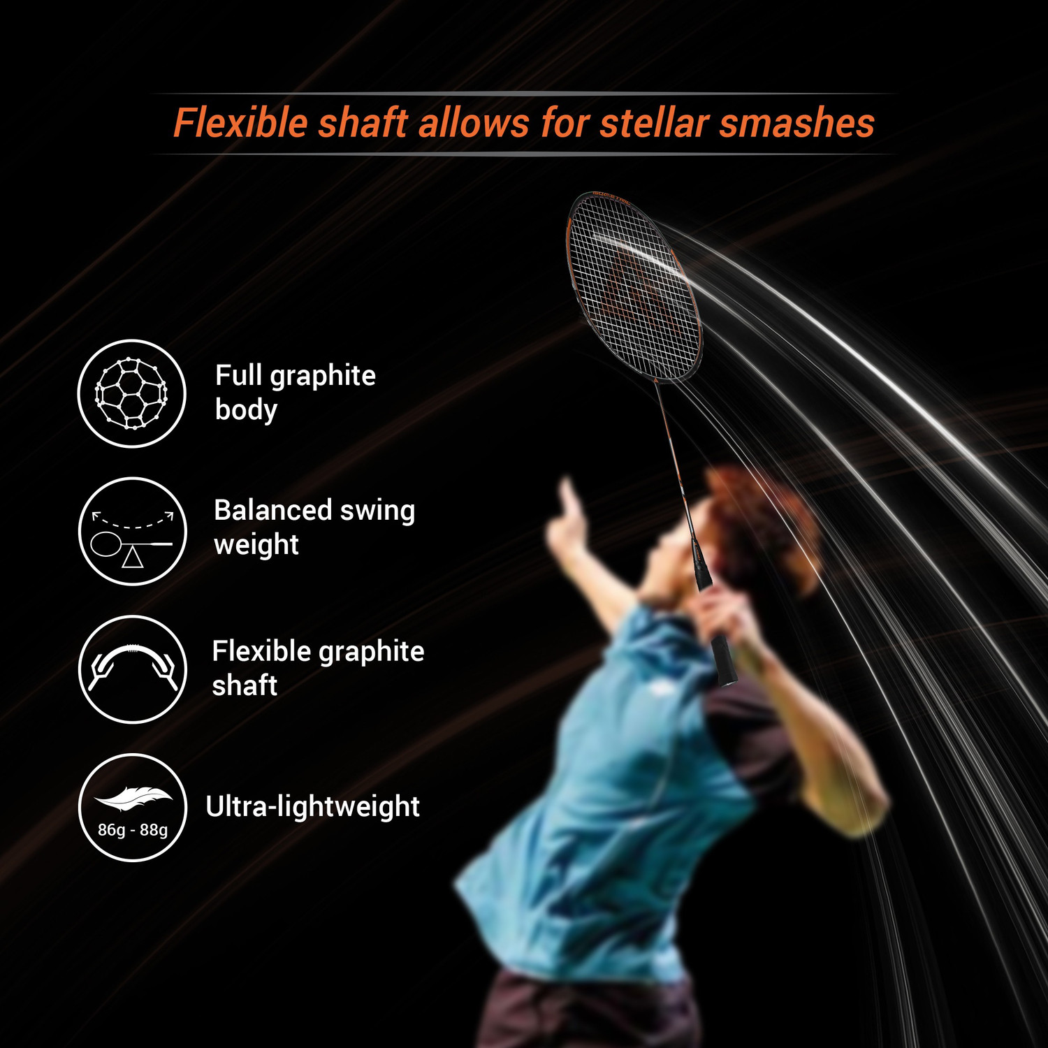 Adrenex by Flipkart R501 Full Graphite Badminton Racquet Black, Orange ...