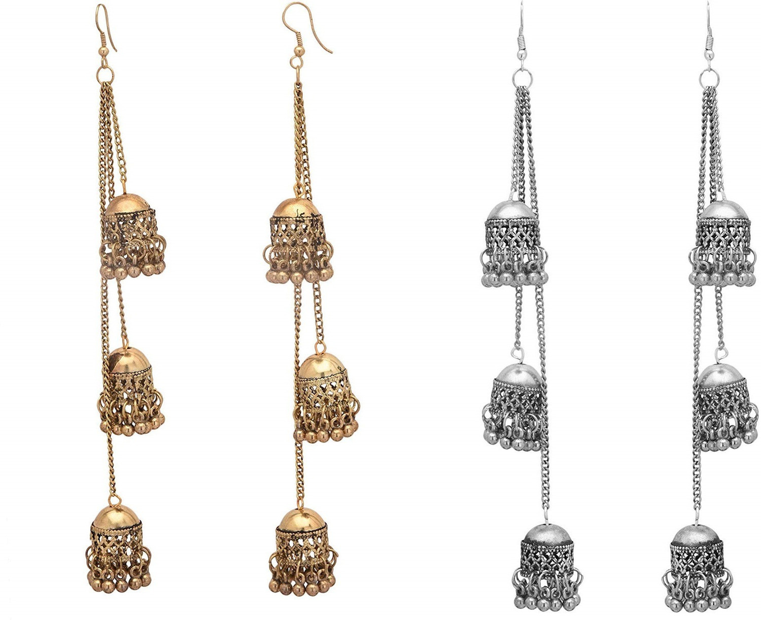 FashMade Kashmiri drop golden silver Brass Jhumki Earring