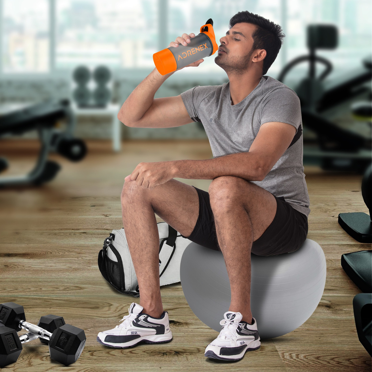 Image of Adrenex BPA Free Gym Bottle with Single Supplement Storage Compartment and Mixer Ball 700 ml Plastic Shaker