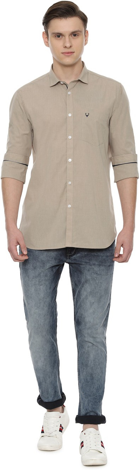 Image of Allen Solly Men Solid Casual Beige Shirt