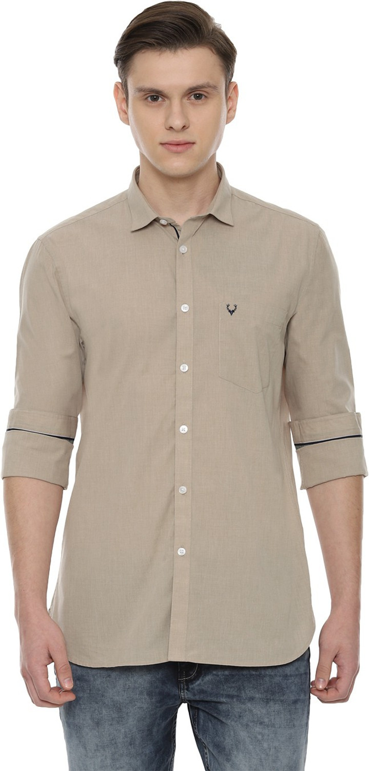 Image of Allen Solly Men Solid Casual Beige Shirt
