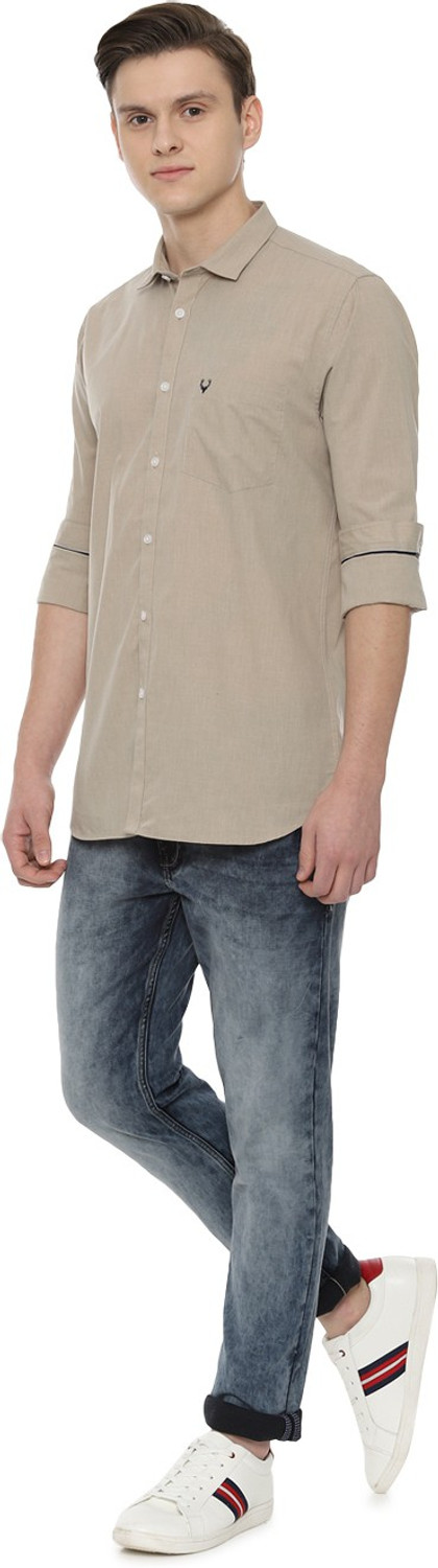 Image of Allen Solly Men Solid Casual Beige Shirt