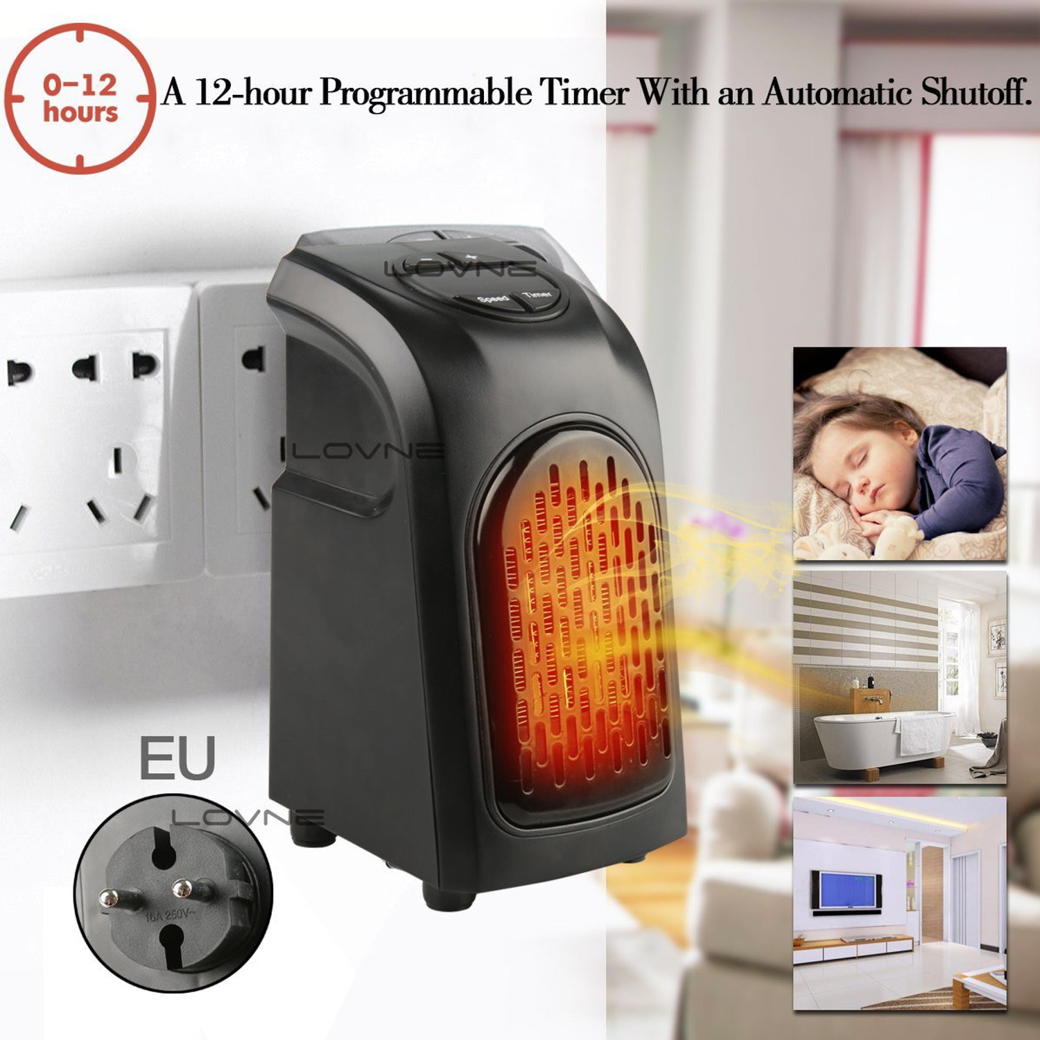 Image of GAZE HH 058 350W Wall-Outlet Electric Heater Handy Heater Fan Room Heater Fan Room Heater