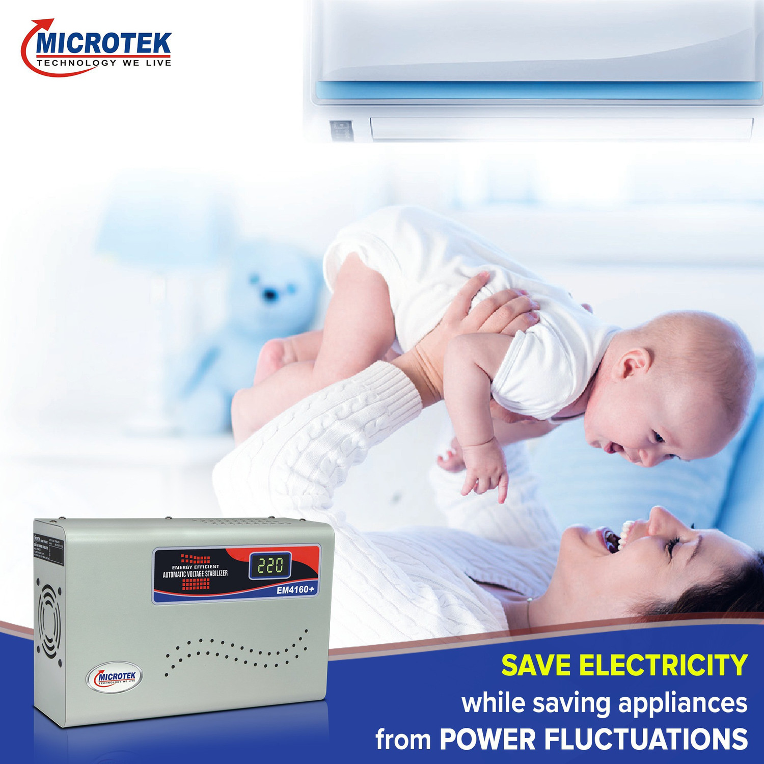 Image of Microtek EM4160+ Digital Display For AC upto 1.5Ton (160V-285V) Voltage Stabilizer