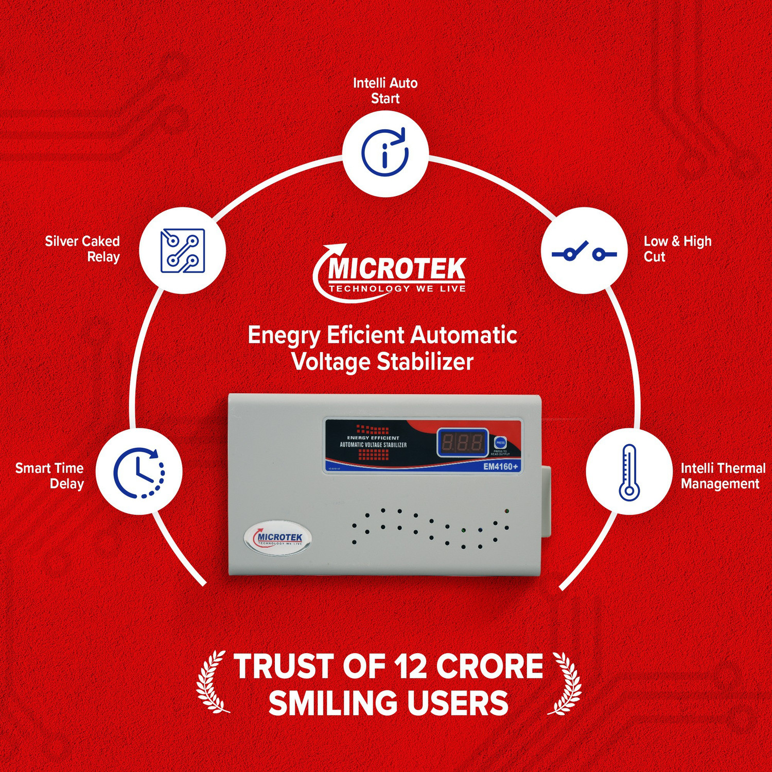 Image of Microtek EM4160+ Digital Display For AC upto 1.5Ton (160V-285V) Voltage Stabilizer