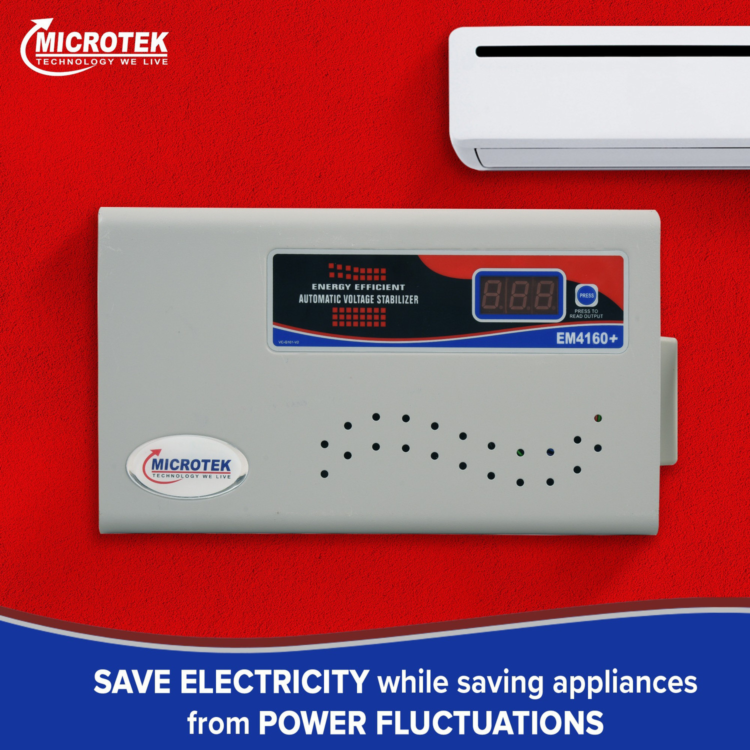 Image of Microtek EM4160+ Digital Display For AC upto 1.5Ton (160V-285V) Voltage Stabilizer