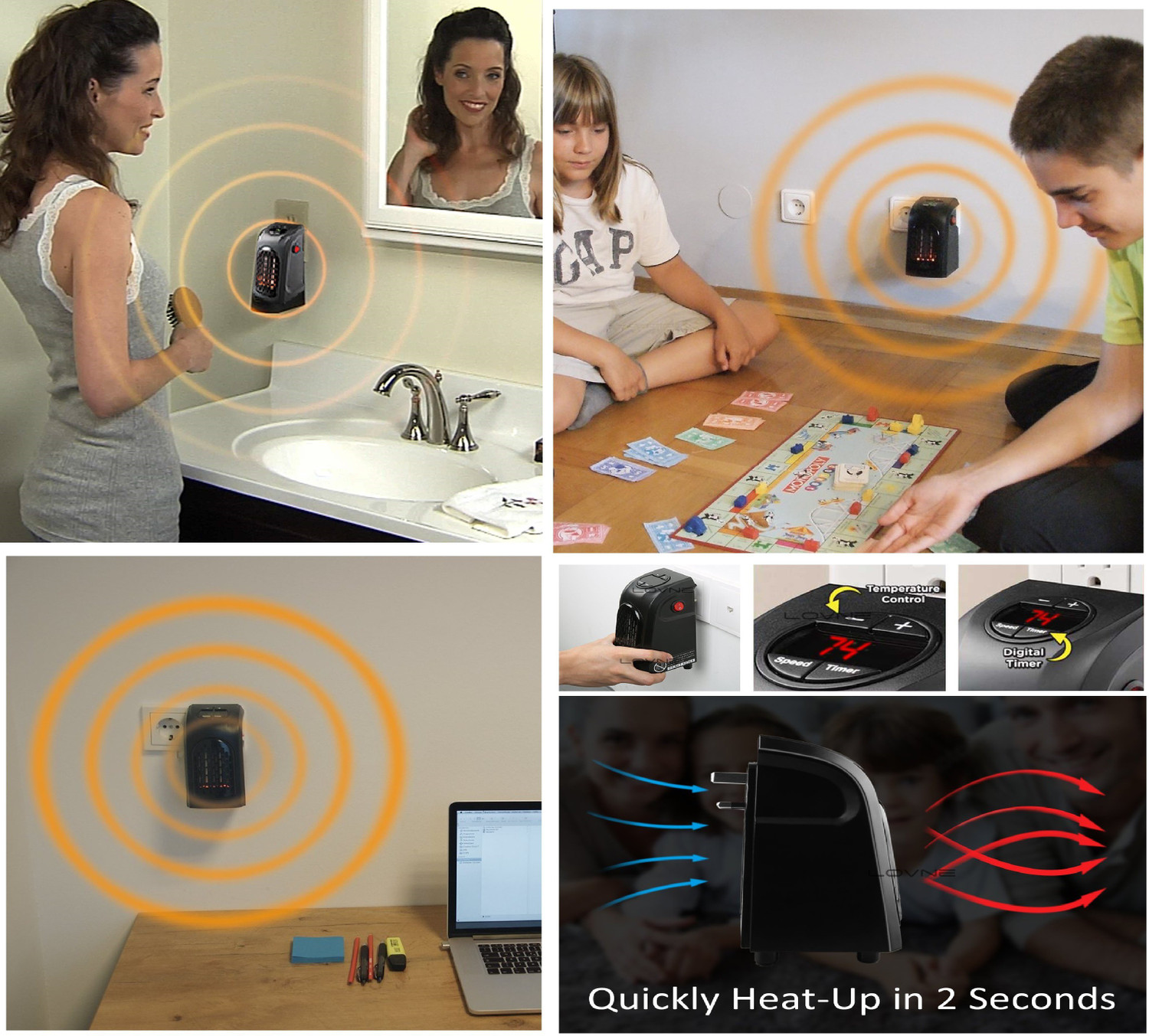 Image of GAZE HH 058 350W Wall-Outlet Electric Heater Handy Heater Fan Room Heater Fan Room Heater