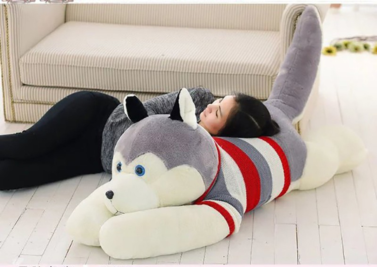 Image of Tickles Cat Soft Stuffed Plush Bolster Pillow Toy for Kid Birthday Gift - 75 cm (Grey)