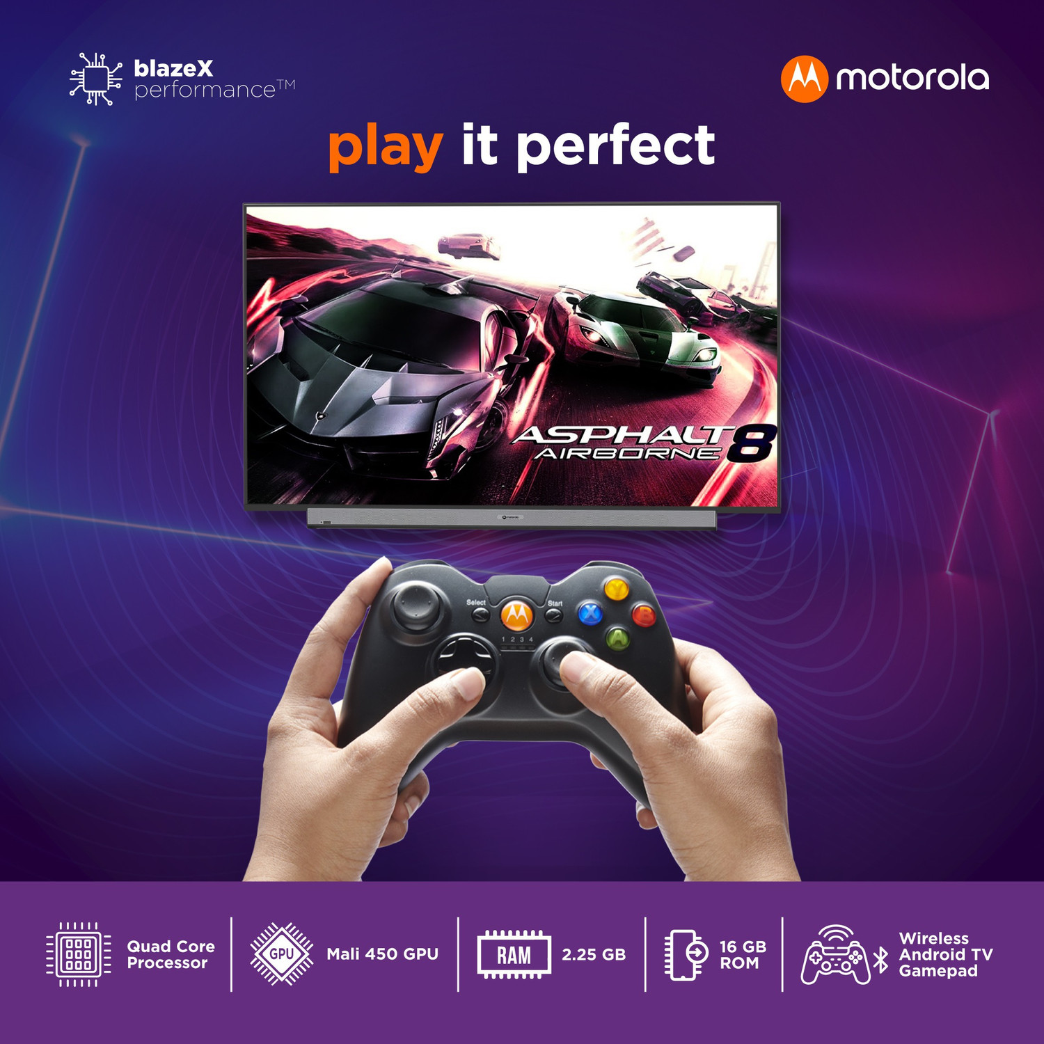 Image of MOTOROLA ZX 109 cm (43 inch) Ultra HD (4K) LED Smart Android TV with Wireless Gamepad (43SAUHDM)