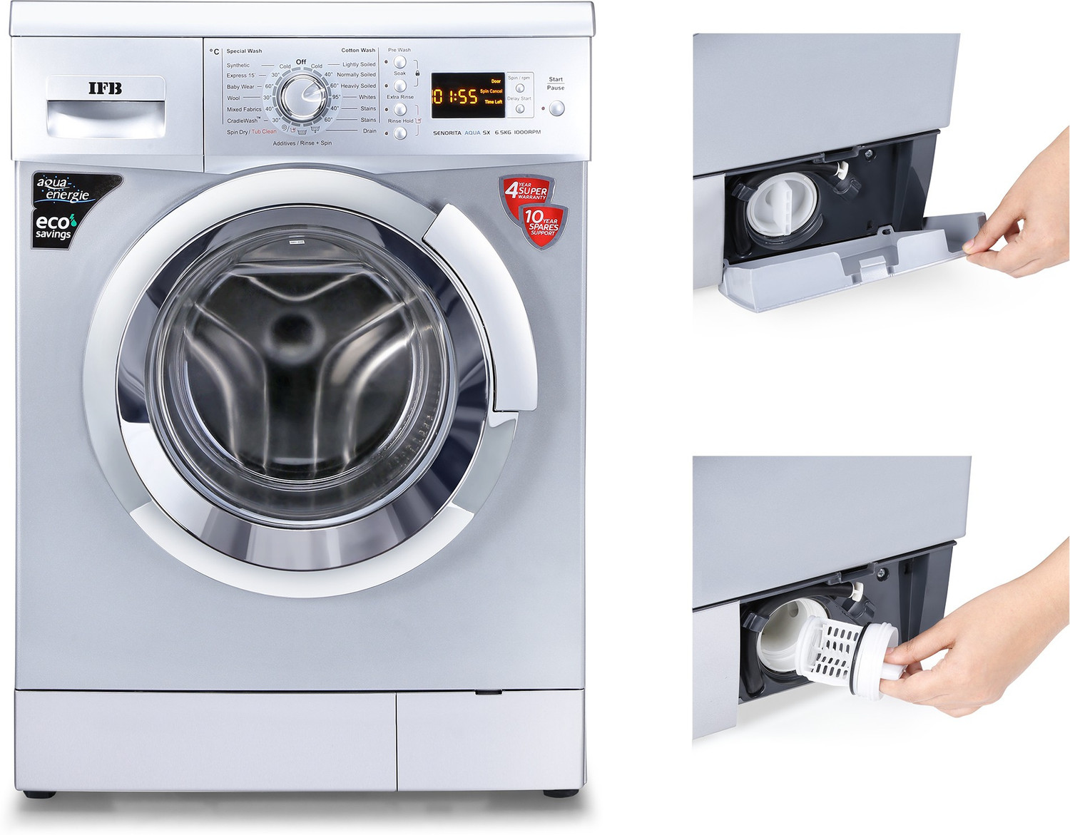 Image of IFB 6.5 kg 3D Wash Fully Automatic Front Load Washing Machine with In-built Heater Silver