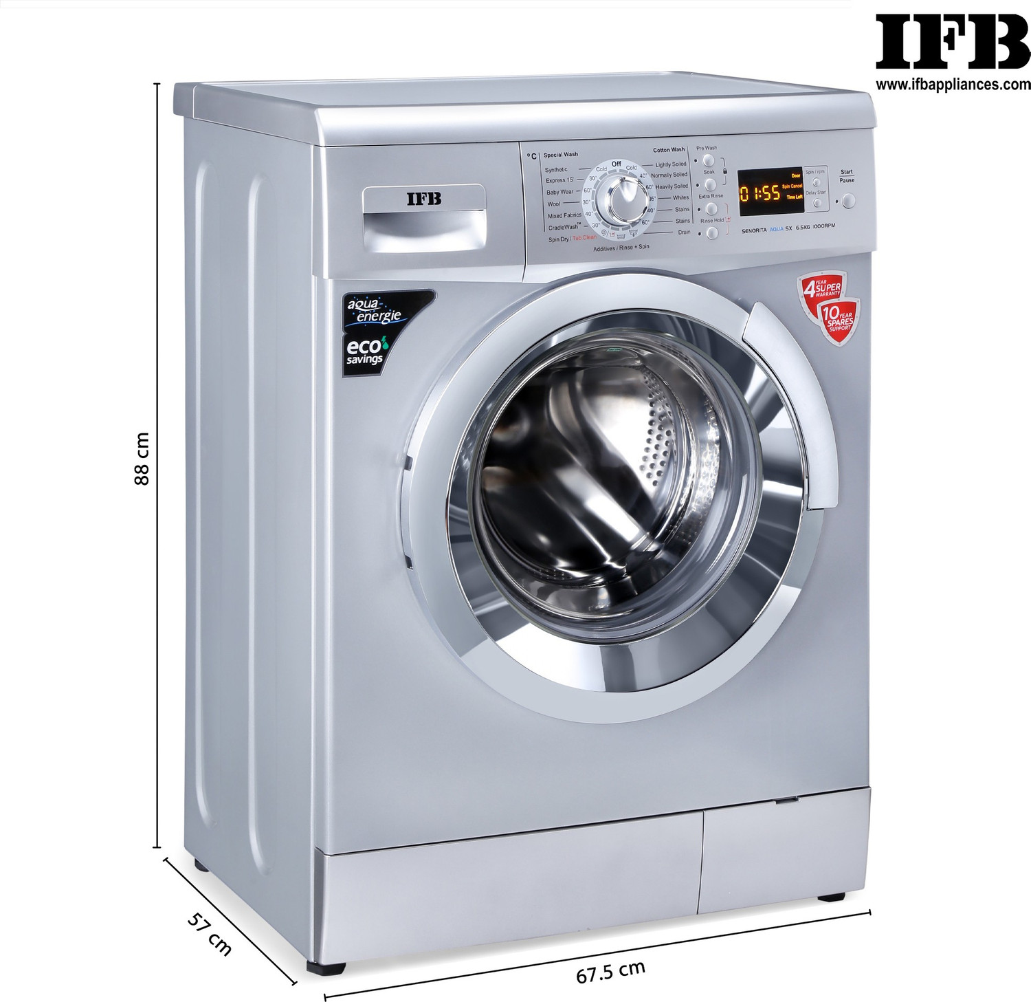 Image of IFB 6.5 kg 3D Wash Fully Automatic Front Load Washing Machine with In-built Heater Silver