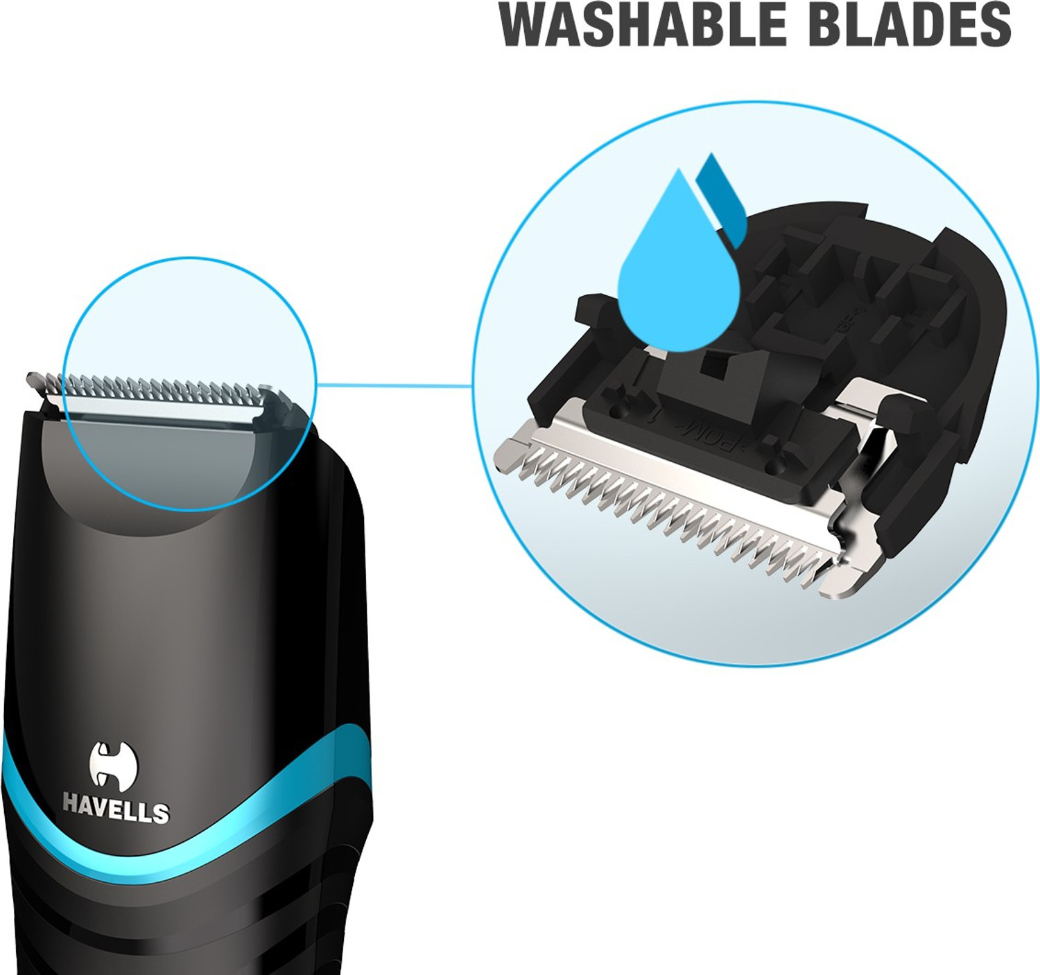 Image of HAVELLS BT9005 Trimmer 50 min Runtime 20 Length Settings (Black, Blue)