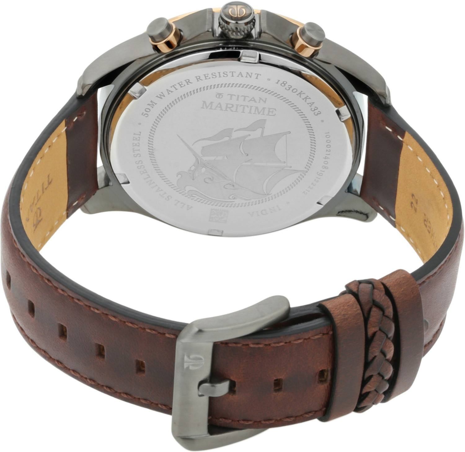 Image of Titan NQ1830KL02 Titan Maritime Pro Chronograph Green Dial Brown LeatherStrap Analog Watch - For Men