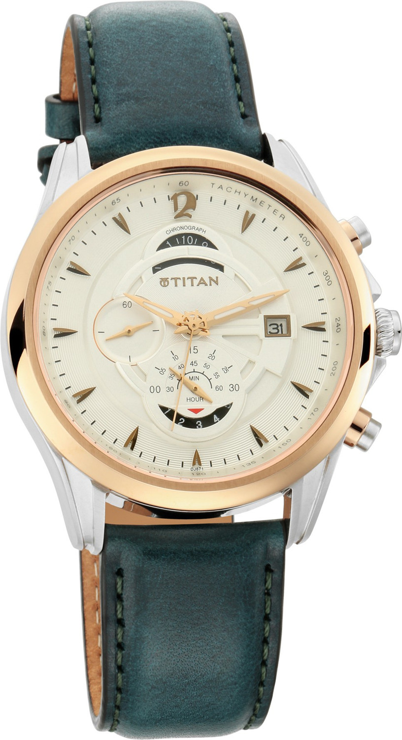 Image of Titan Maritime Titan Maritime Chronograph White Dial Green LeatherStrap Analog Watch - For Men
