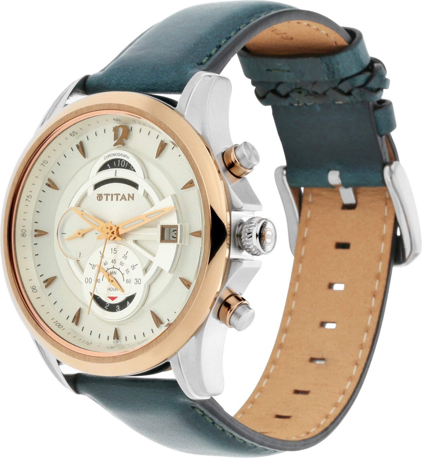Image of Titan Maritime Titan Maritime Chronograph White Dial Green LeatherStrap Analog Watch - For Men