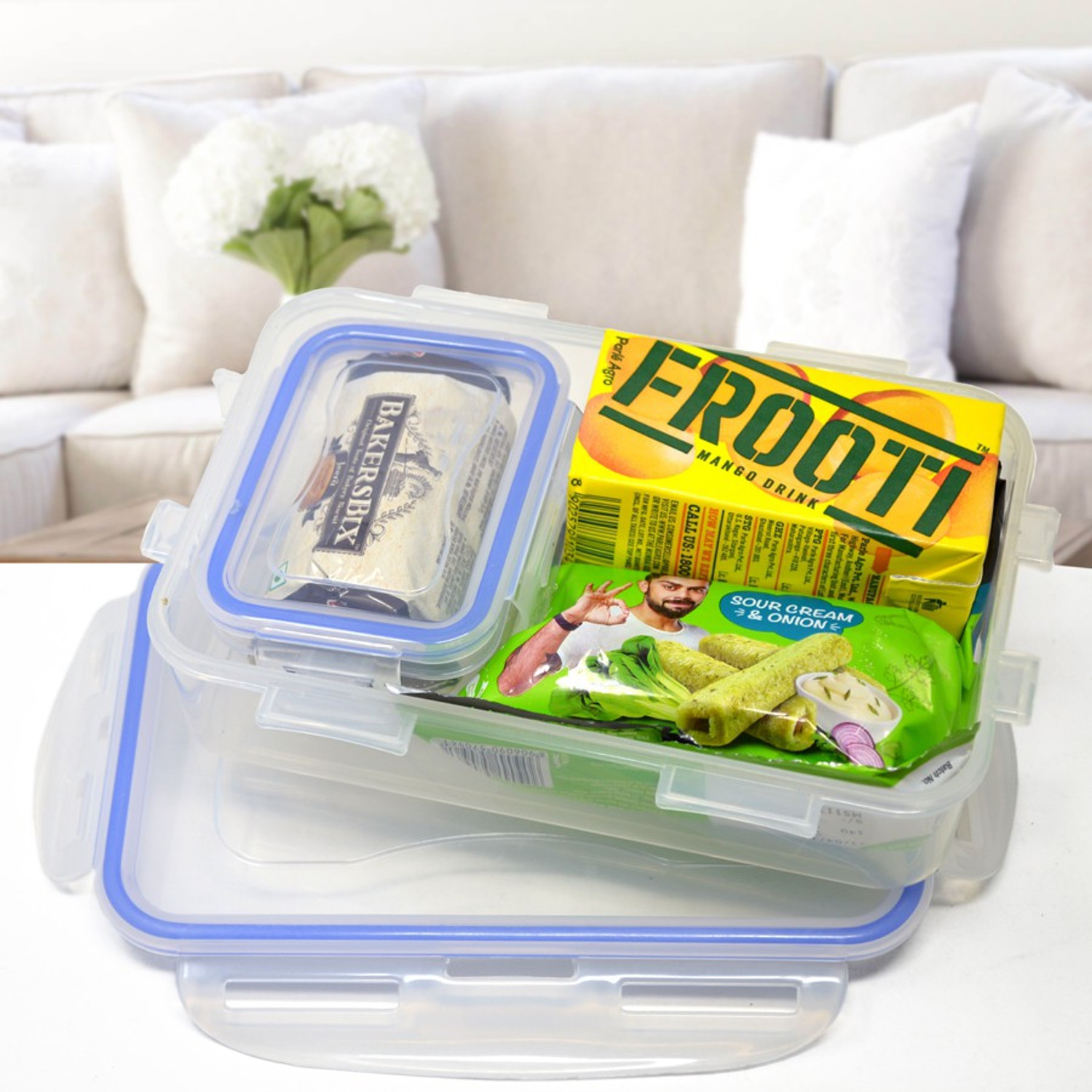 Image of Flipkart SmartBuy Lock & Fit Small (800ml+125ml) with Folk & Spoon 2 Containers Plastic Office Lunch Box
