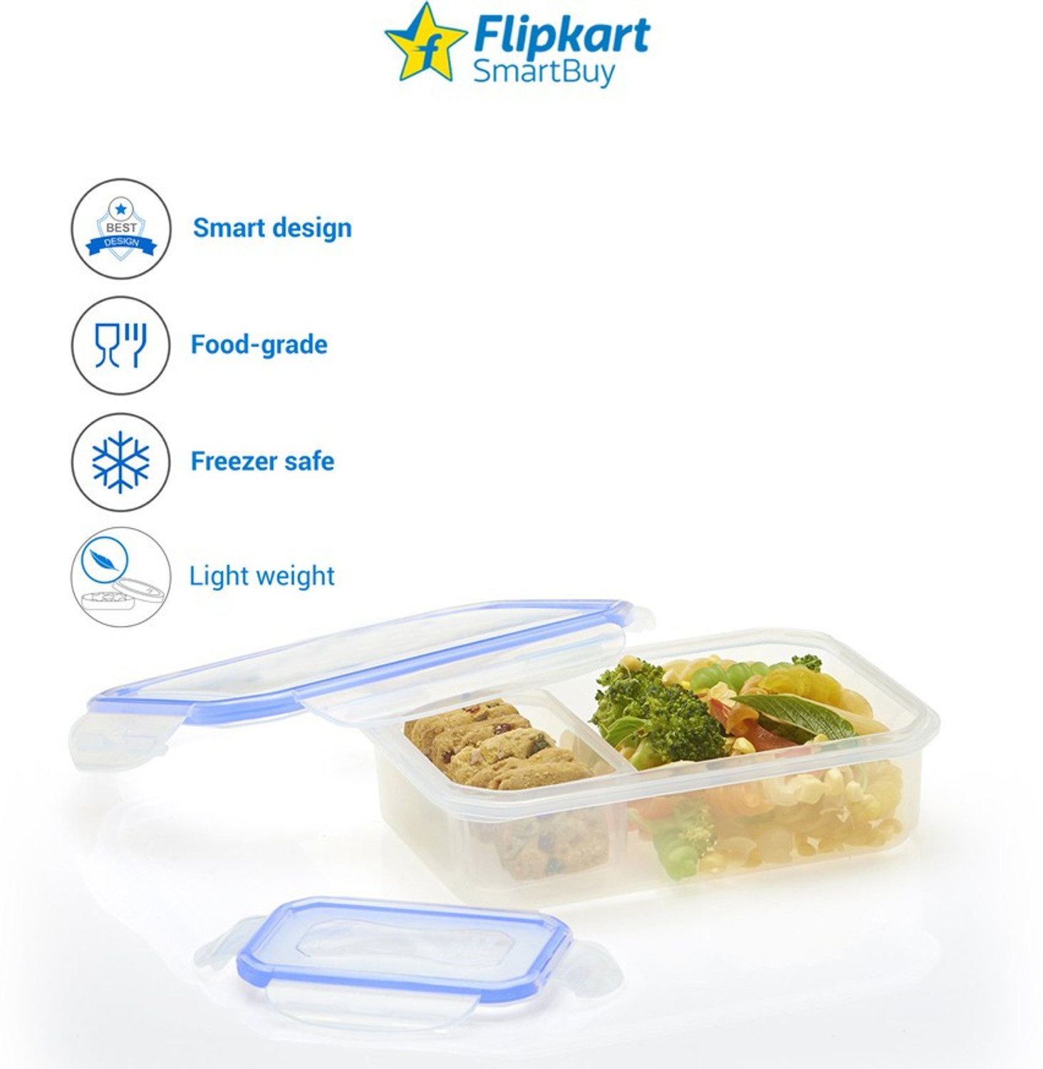 Image of Flipkart SmartBuy Lock & Fit Small (800ml+125ml) with Folk & Spoon 2 Containers Plastic Office Lunch Box