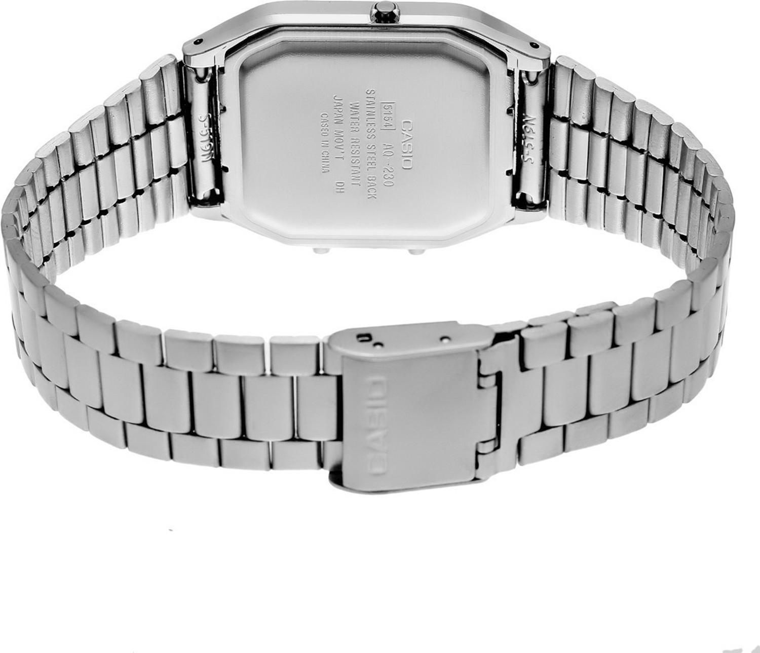 Image of CASIO AQ-230A-7BMQ Vintage AQ-230A-7BHDF White Dial Silver Stainless Steel Band Analog-Digital Watch - For Men & Women