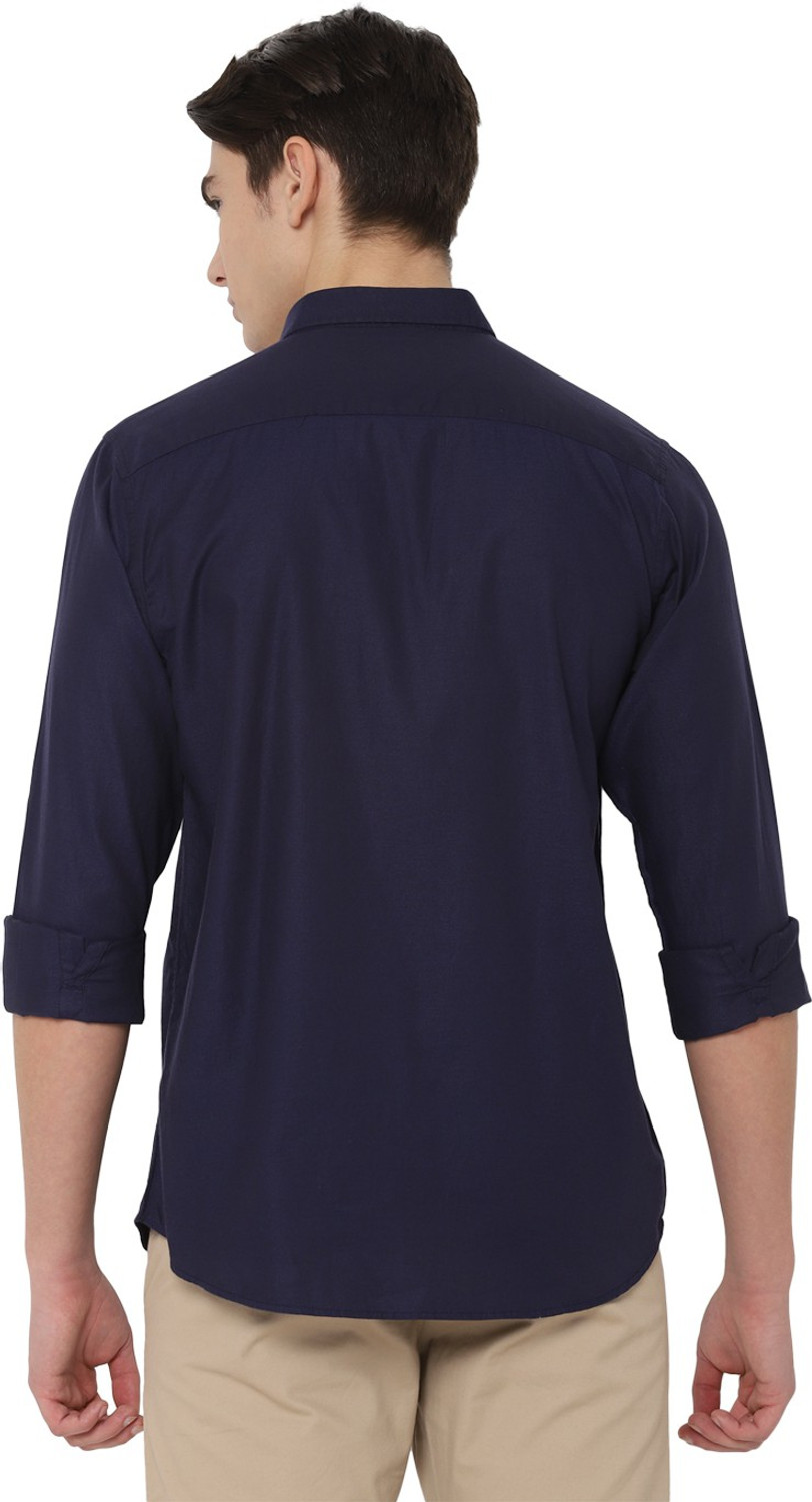 Image of Allen Solly Men Solid Casual Dark Blue Shirt