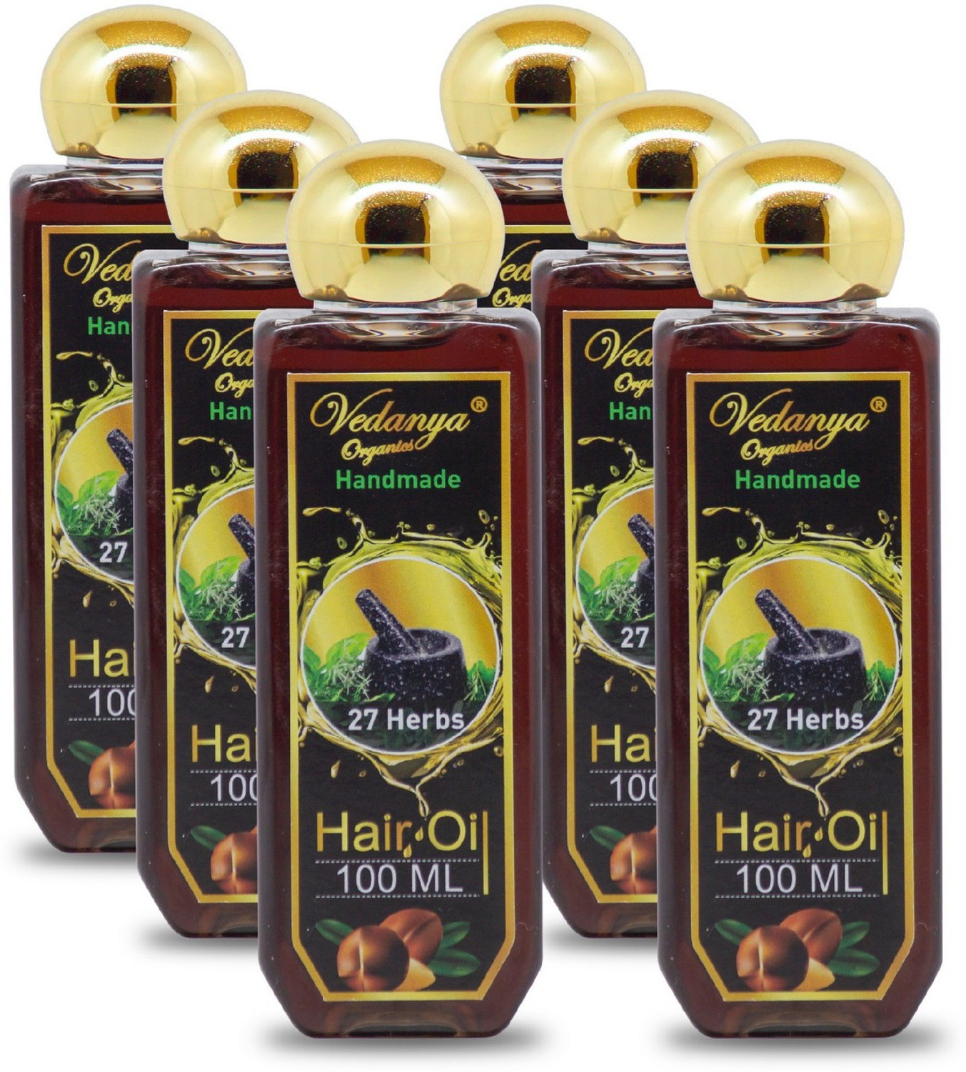 Image of Vedanya Organics handmade hair Oil with 27 herbs- Delays Greying 100 ml. (Pack of 6) Hair Oil