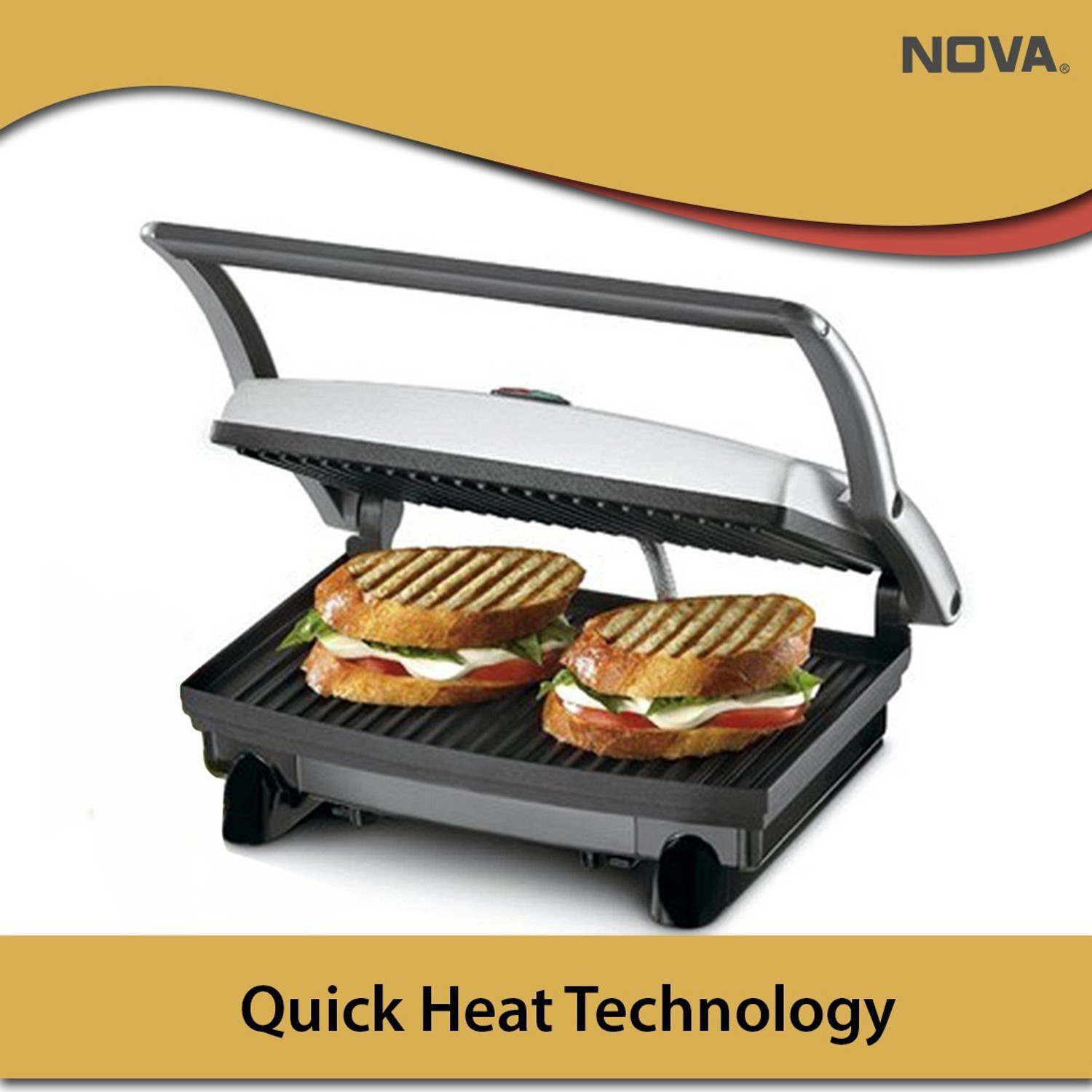 Image of NOVA 2 Slice Panni Grill Sandwich Maker Grill, Toast