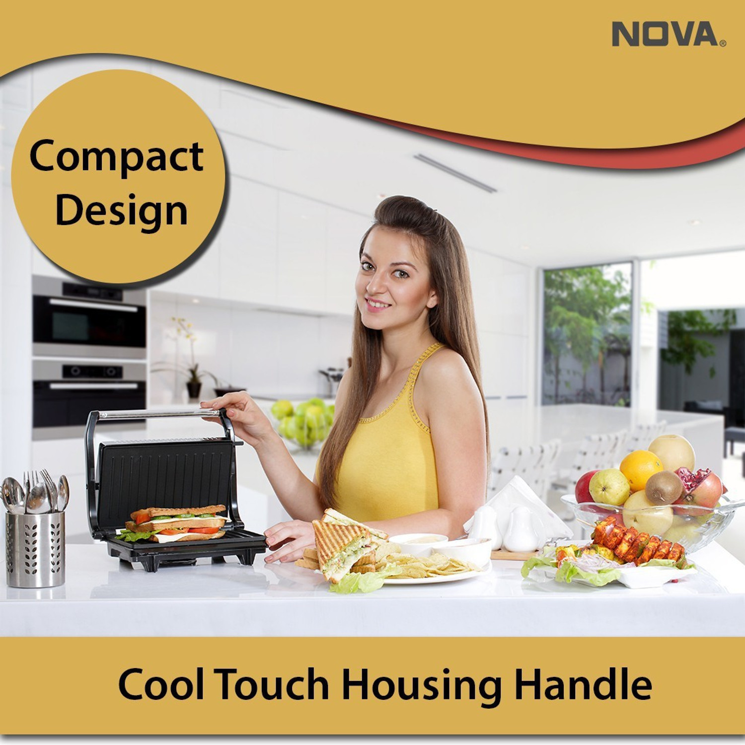 Image of NOVA 2 Slice Panni Grill Sandwich Maker Grill, Toast