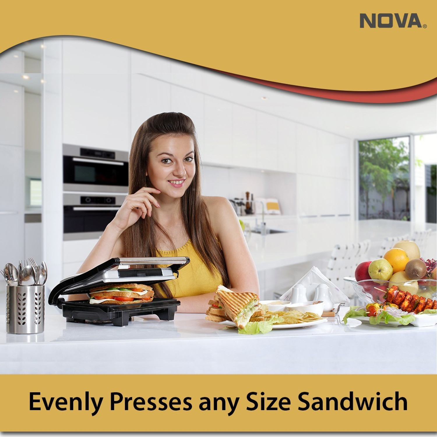 Image of NOVA 2 Slice Panni Grill Sandwich Maker Grill, Toast