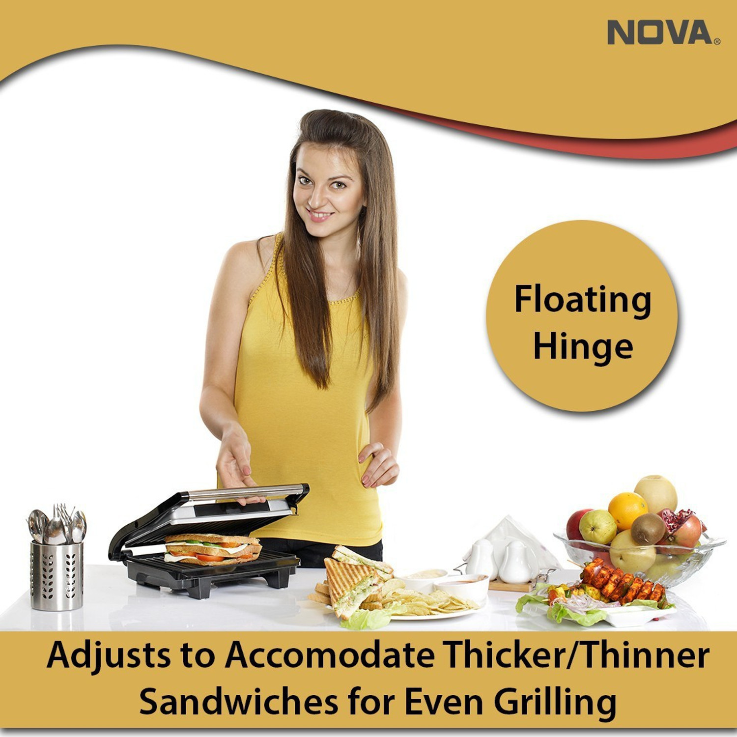 Image of NOVA 2 Slice Panni Grill Sandwich Maker Grill, Toast