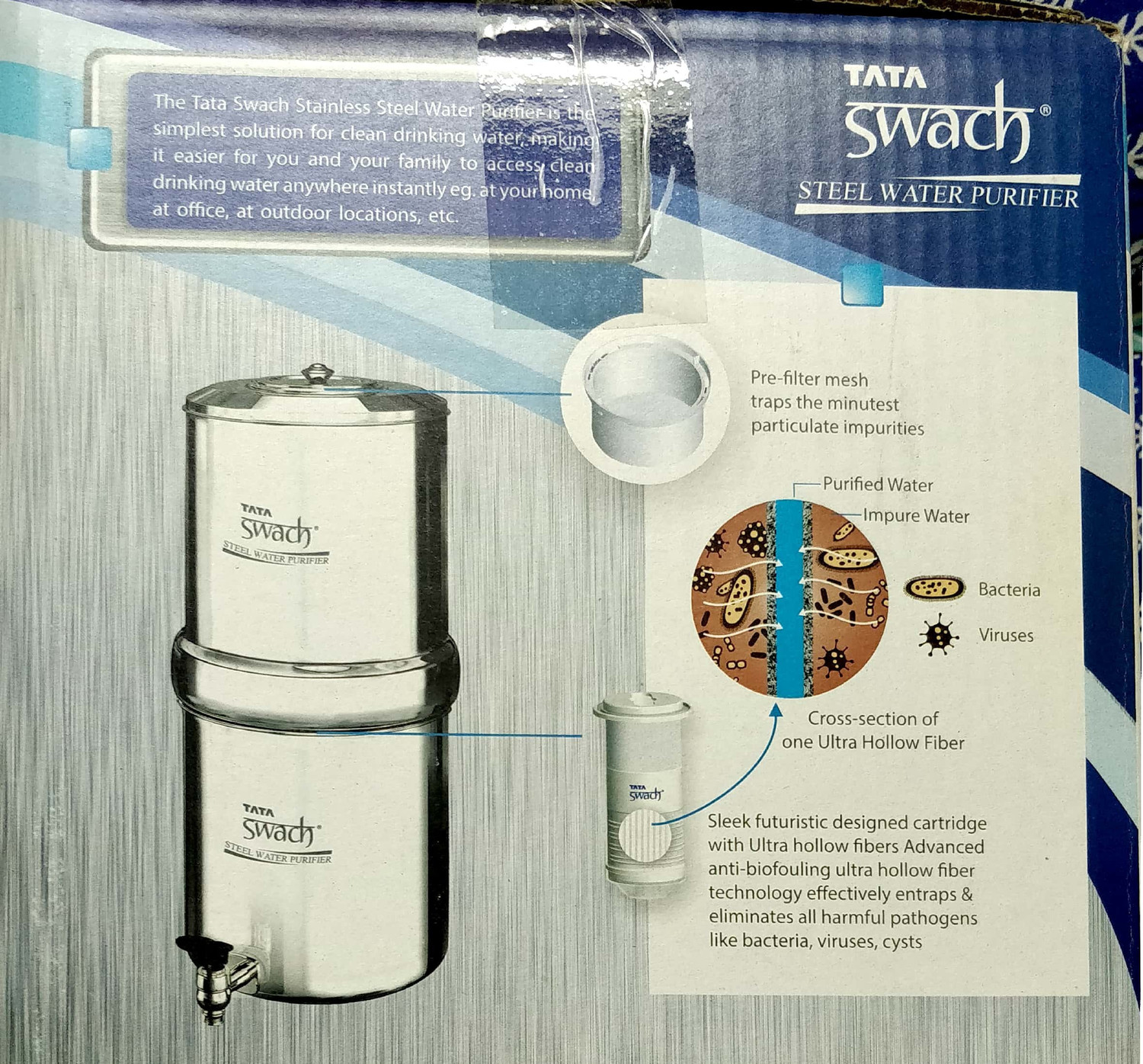 Image of Tata Swach STEEL WATER PURIFIER 20 L Gravity Based + UF Water Purifier