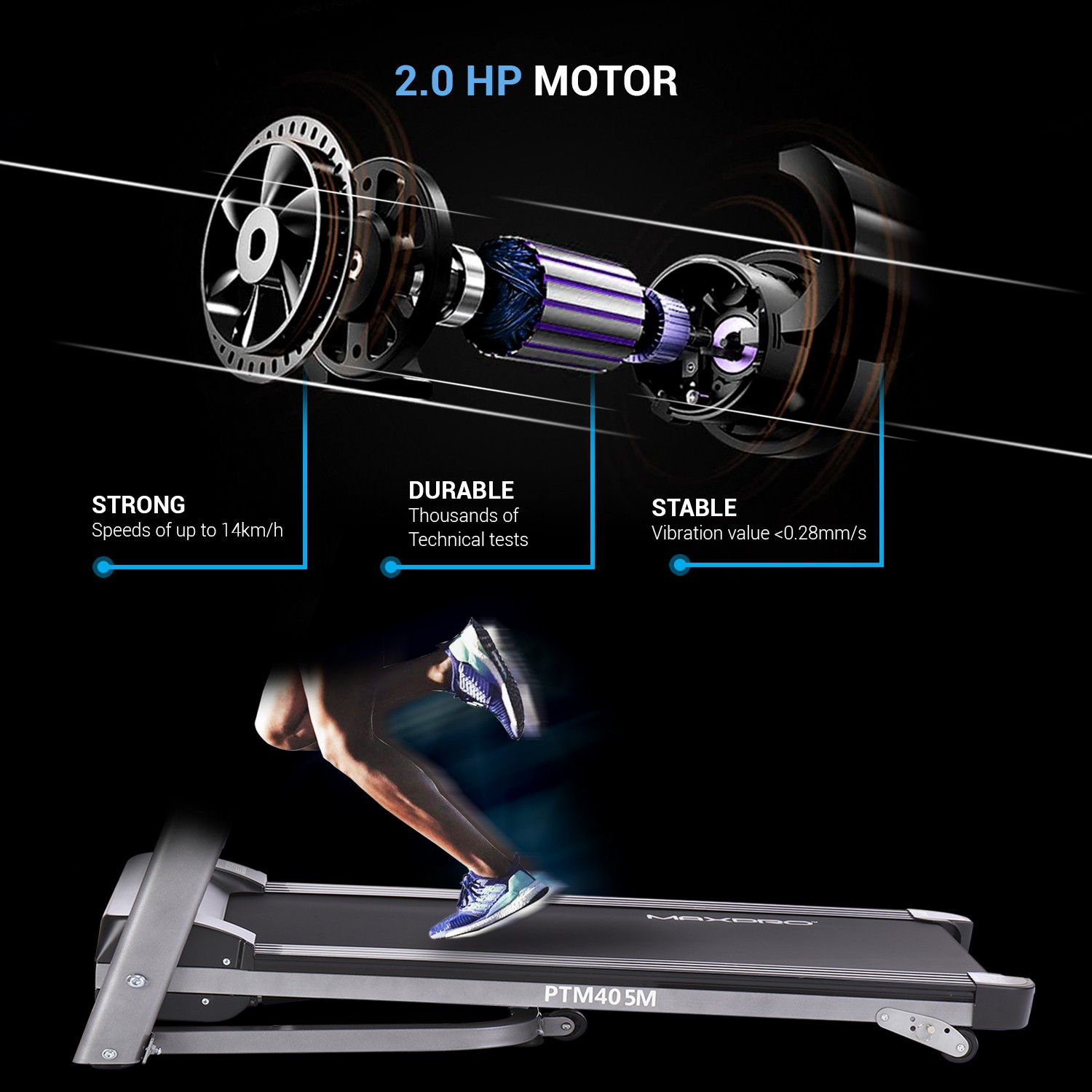 Image of Maxpro PTM405 2 HP Continuous power and 4HP Peak power with Manual Inclination settings Treadmill (Max Weight:110 kg)