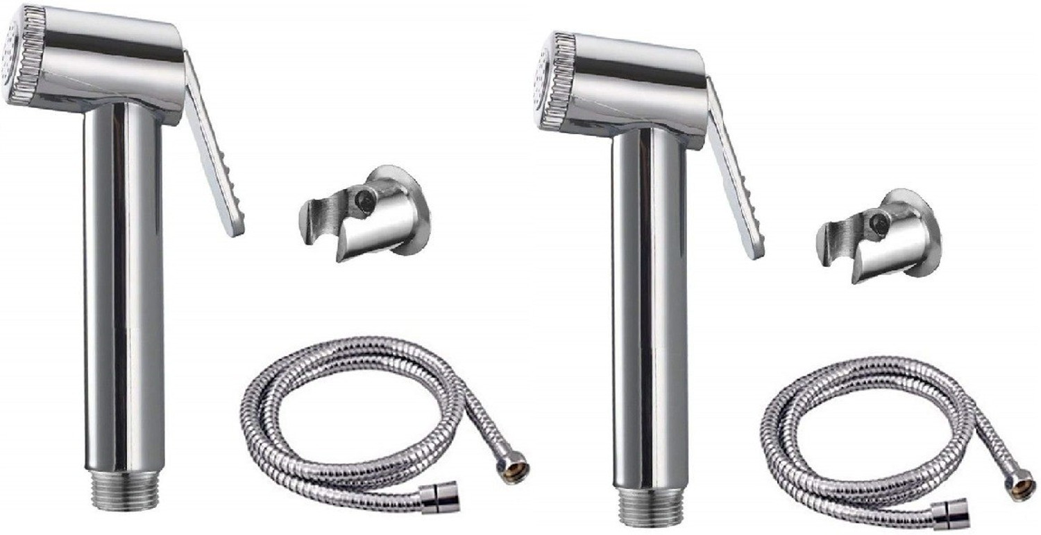 Image of Prestige Jaquar ABS Conti Health Faucets Pack Of 2 Health Faucet with 1 Mtr SS Tube And Hook PVC Chrome Plated Health Faucet Faucet Set Faucet Set