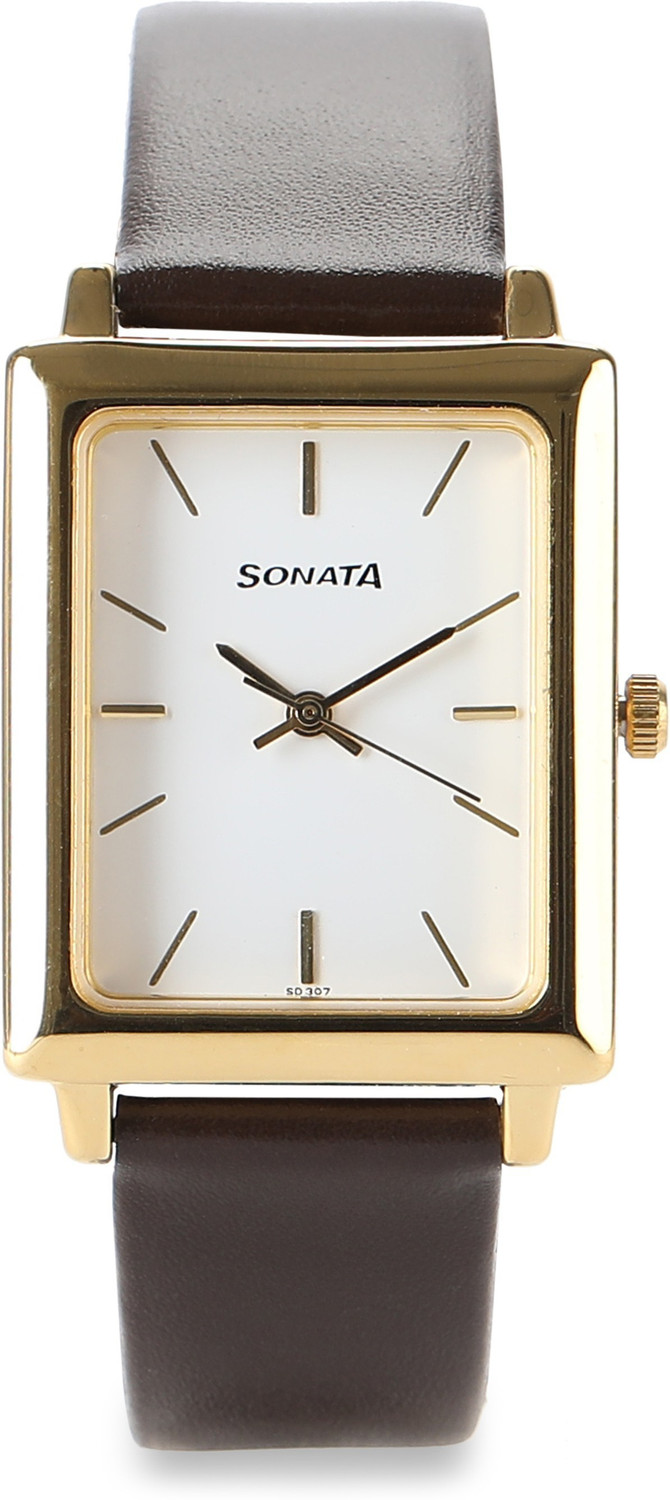 Image of SONATA Sonata Quartz White Dial Brown Leather Strap Analog Watch - For Men