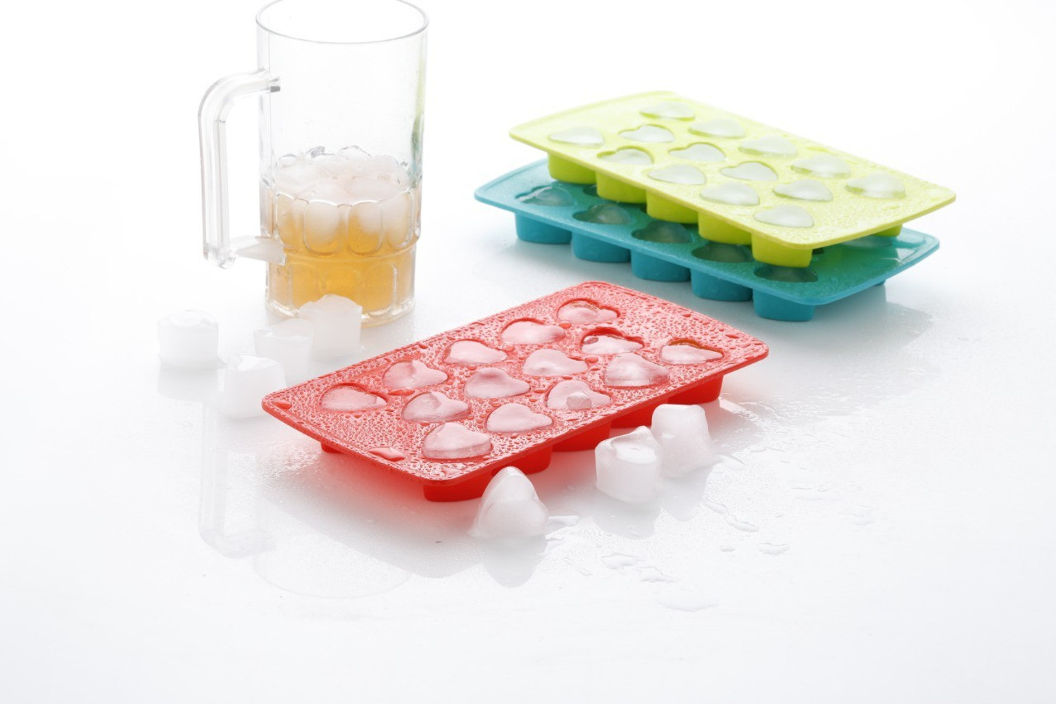 Image of Flipkart SmartBuy Multipuprose 14 in 1 Heart Shape Ice Cube Tray, Chocalate Maker Tray For Freezer (Blue, Pack of 3) Blue Plastic Ice Cube Tray