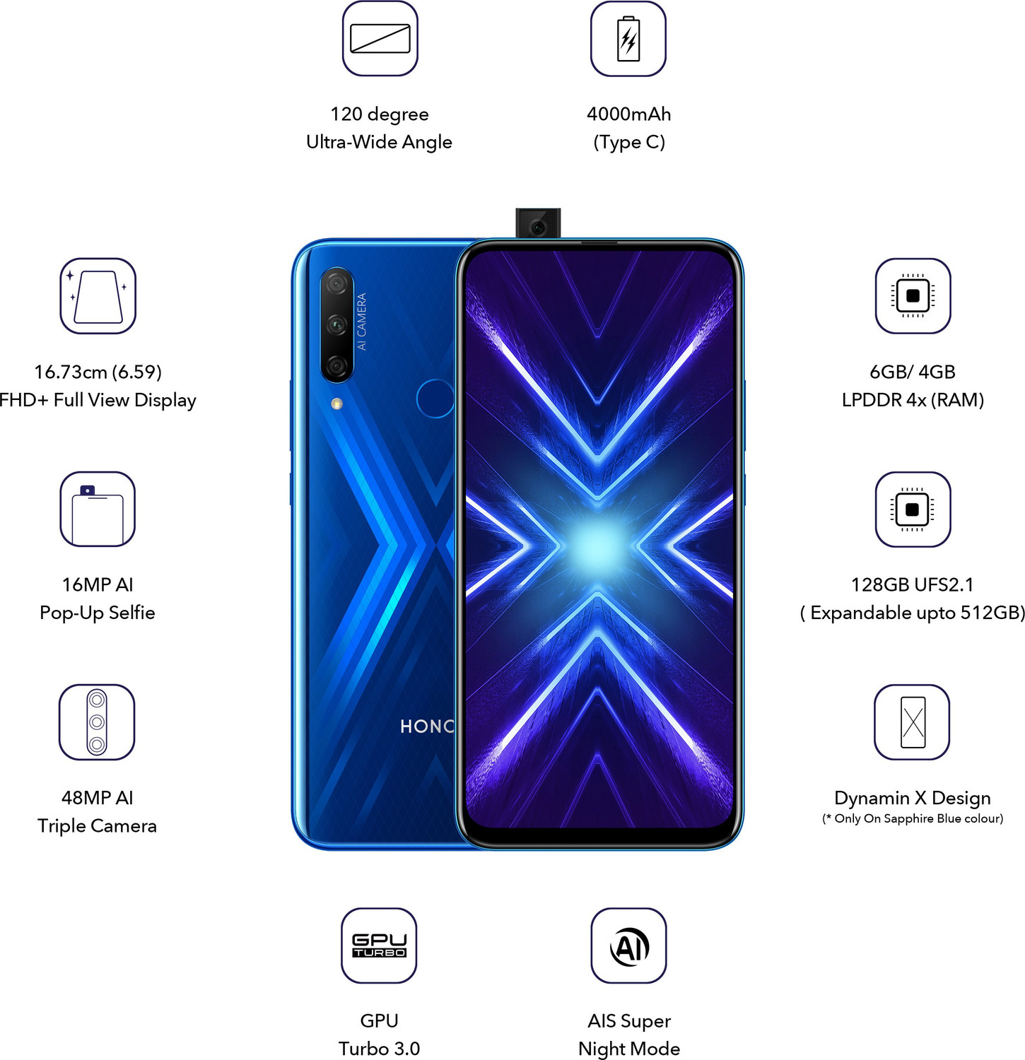 Image of Honor 9X (Sapphire Blue, 128 GB)