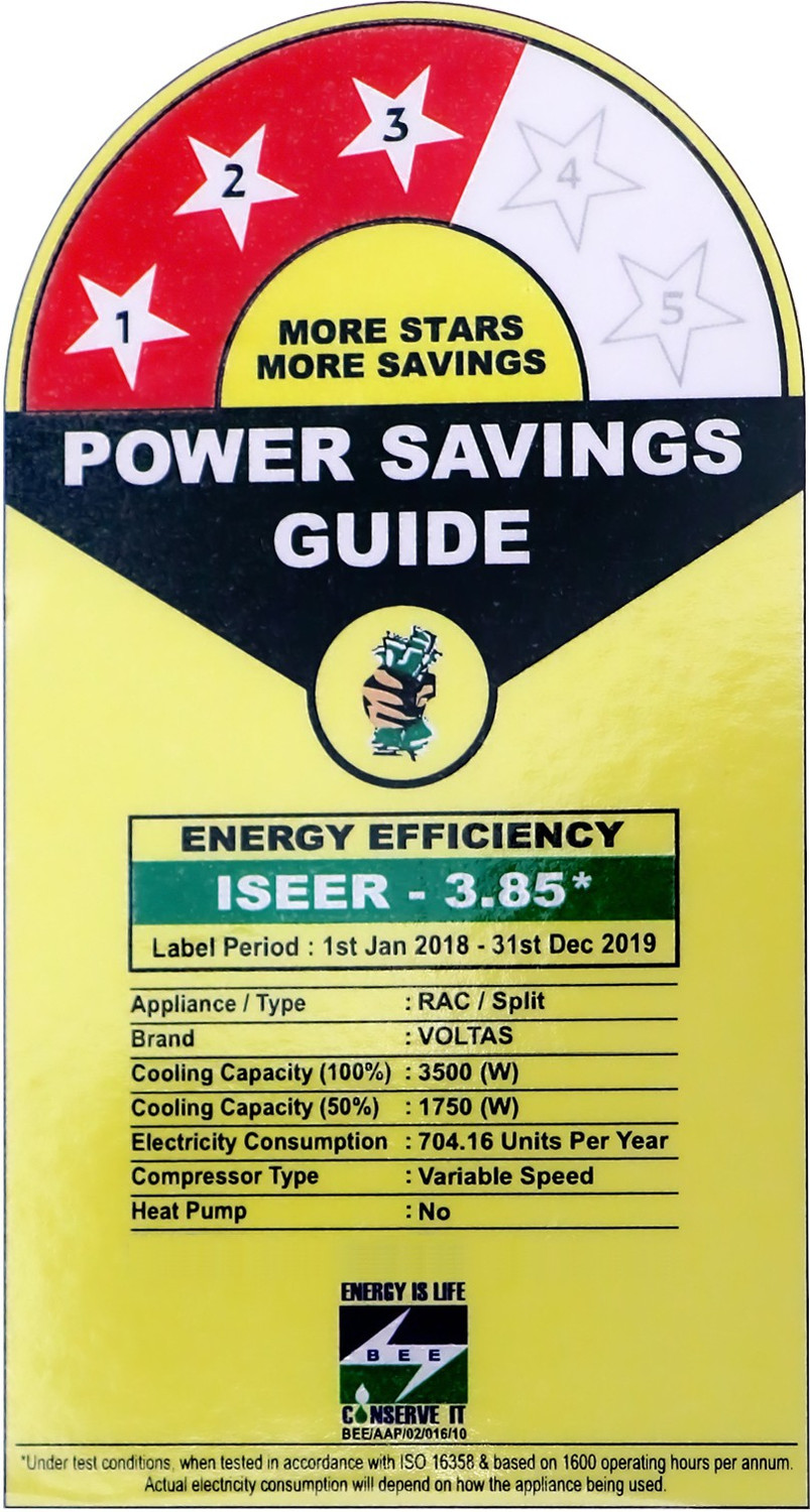 Image of Voltas 1 Ton 3 Star Split Inverter AC - White (123 VDZX (R-410A) /123 VDZX (R-32), Copper Condenser)