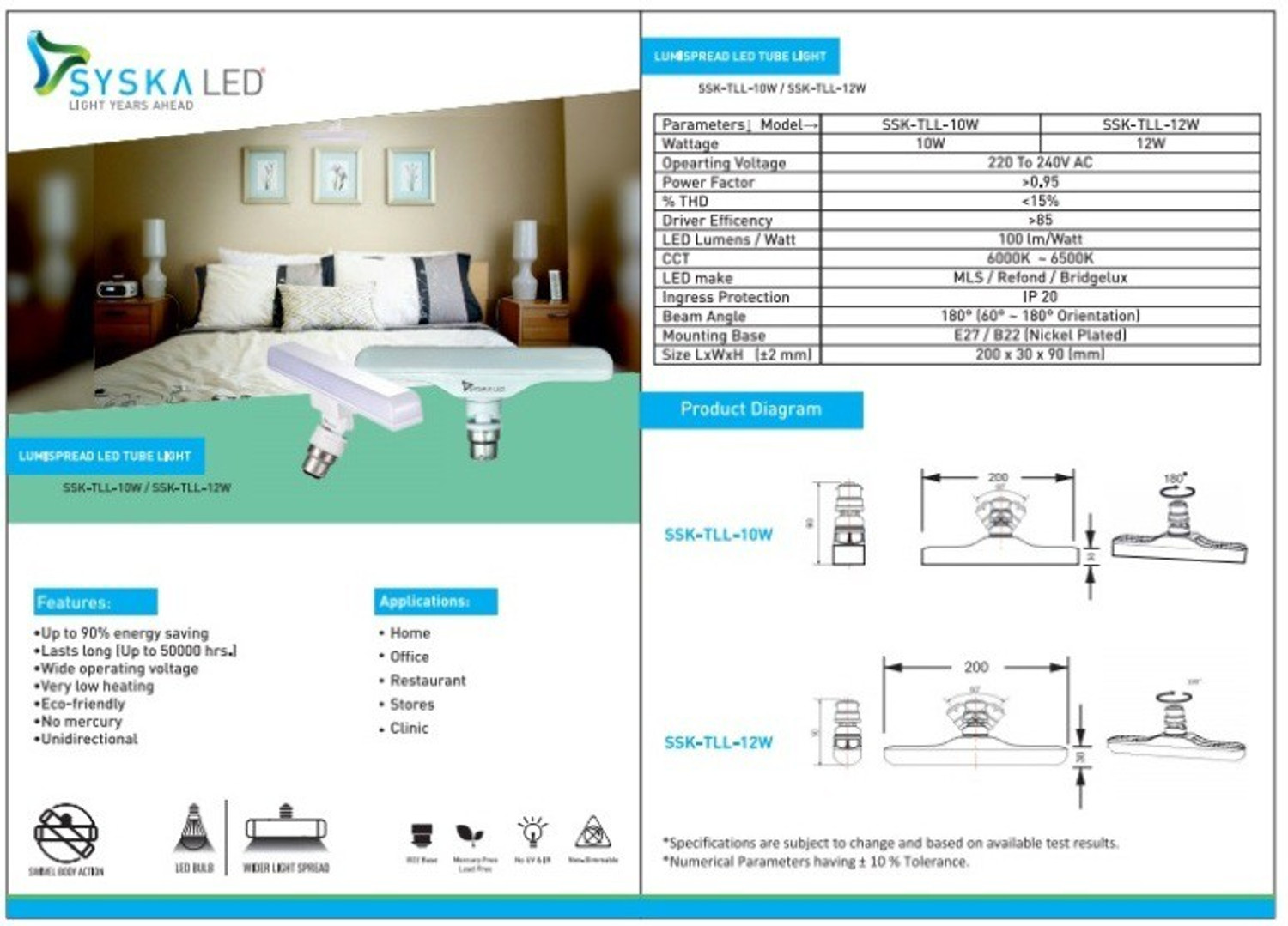 Image of Syska 10 W Basic T-Bulb B22 LED Bulb