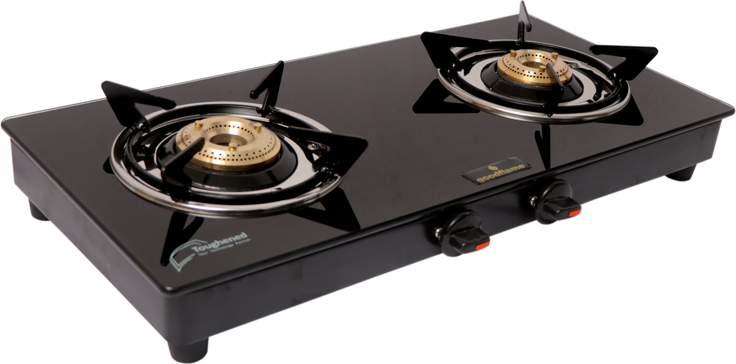 Image of goodflame 2 Burner MS ISI Quality Mark 2 Brass Burner gas stove Glass Manual Gas Stove