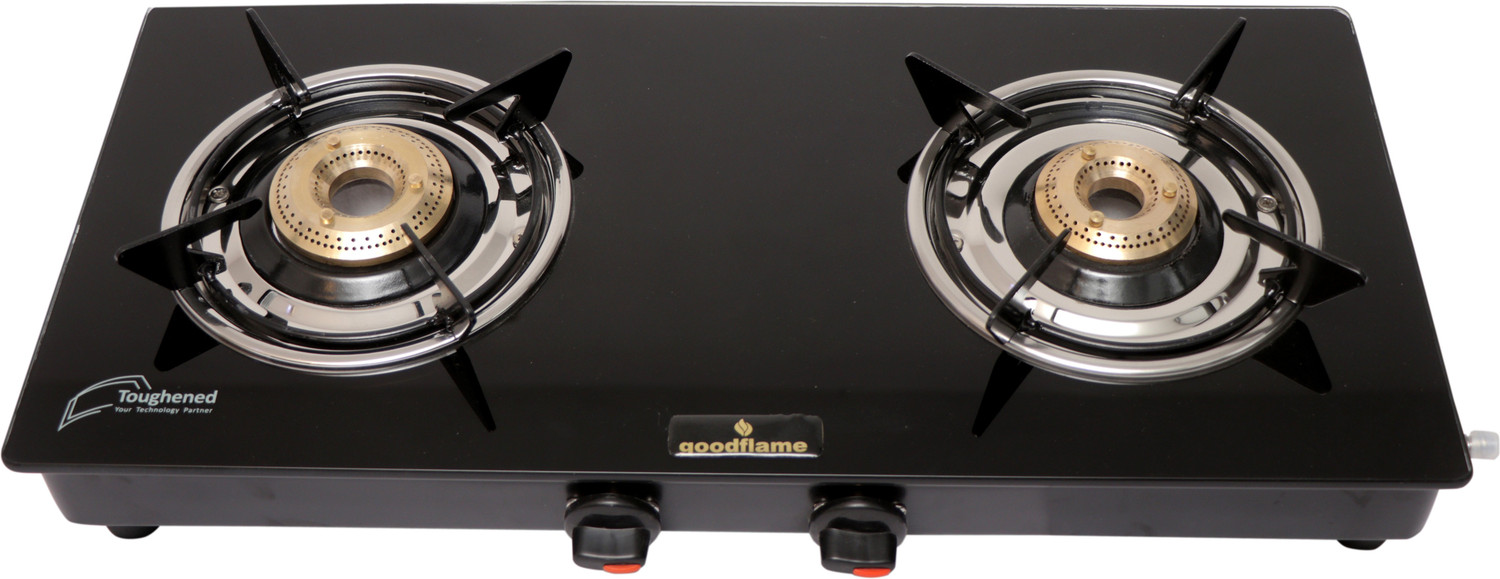 Image of goodflame 2 Burner MS ISI Quality Mark 2 Brass Burner gas stove Glass Manual Gas Stove