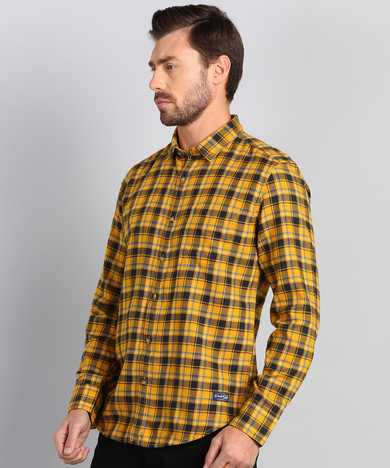 Image of FLYING MACHINE Men Slim Fit Checkered Spread Collar Casual Shirt