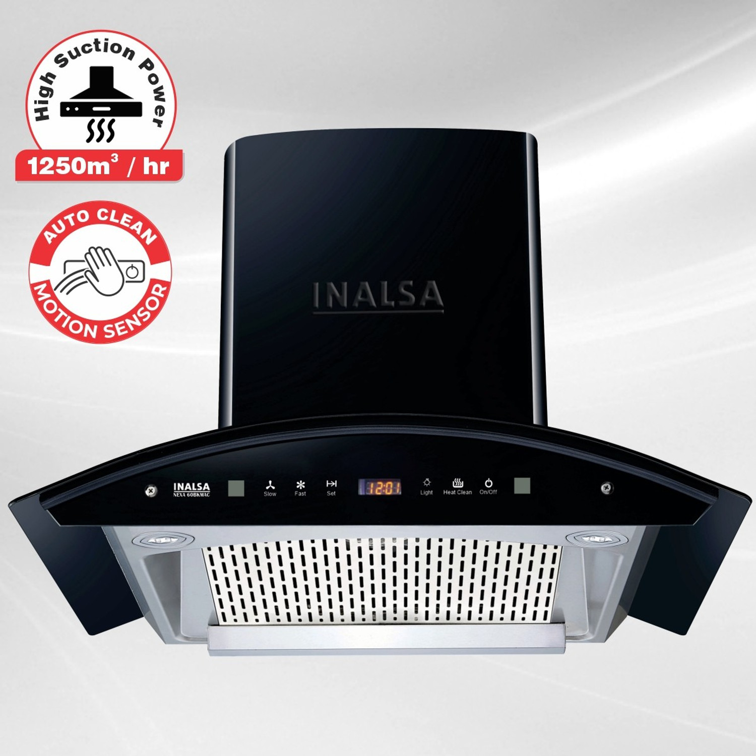 Inalsa Nexa 60BKMAC Auto Clean Wall Mounted Chimney Black 1250