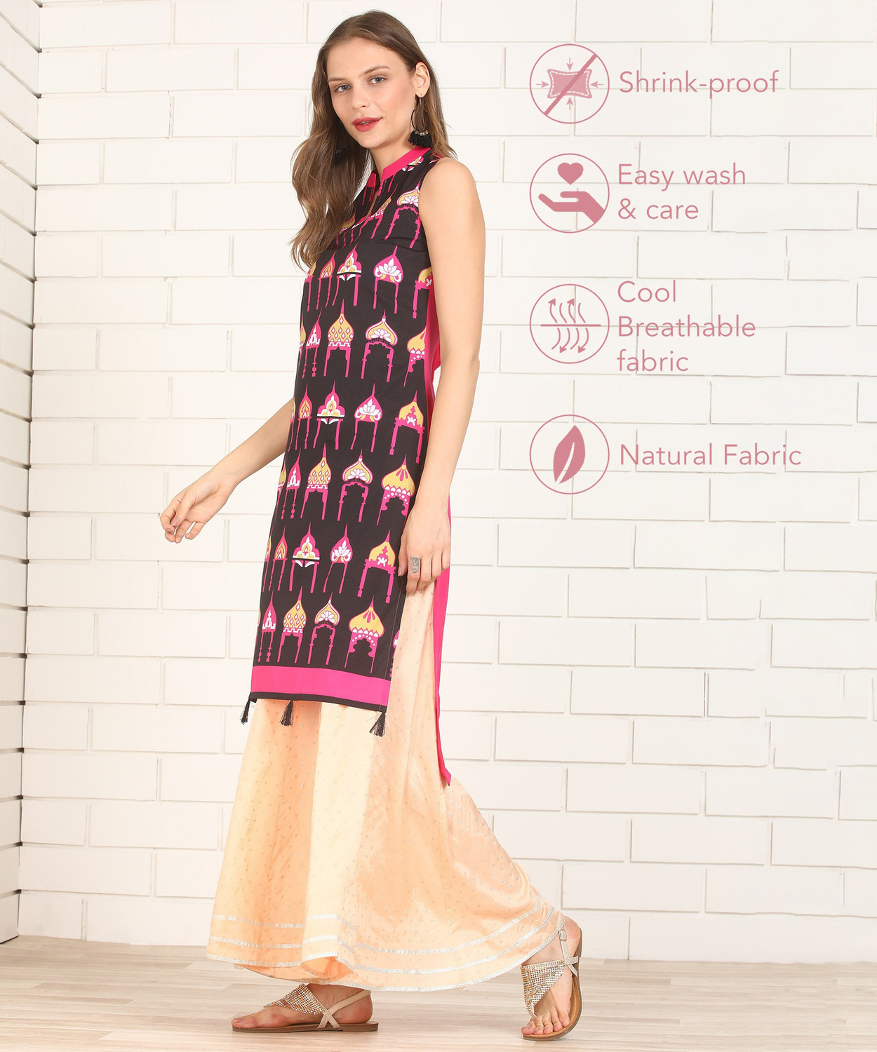 Anmi Printed Women Straight Kurta Black Price History